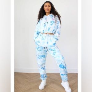 Misguided blue tie dye playboy sweatpants